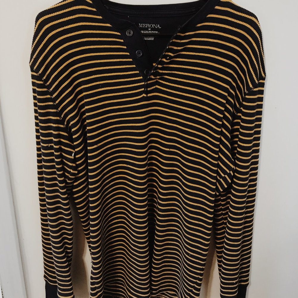 Merona - blue and yellow striped henley